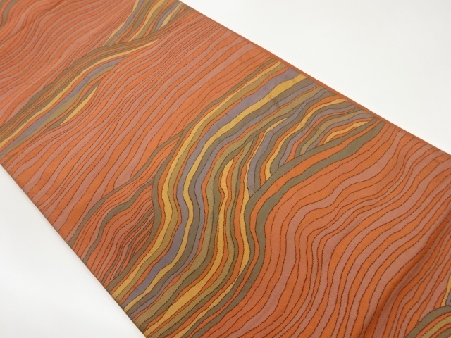 JAPANESE FUKURO OBI / WOVEN ABSTRACT WAVY STRIPE